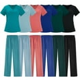 thumbnail image 3 of Women's Medical Uniform Scrubs Set Medical Scrubs Top Pants Short Sleeve Pockets Blouse Solid Color Work Cloth V-Neck Top Drawstring Pants, 3 of 11