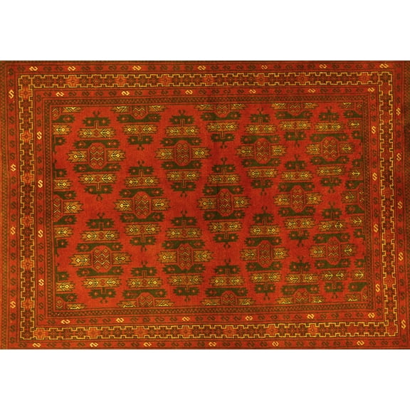 Ahgly Company Machine Washable Indoor Rectangle Persian Yellow Traditional Area Rugs, 5' x 7'