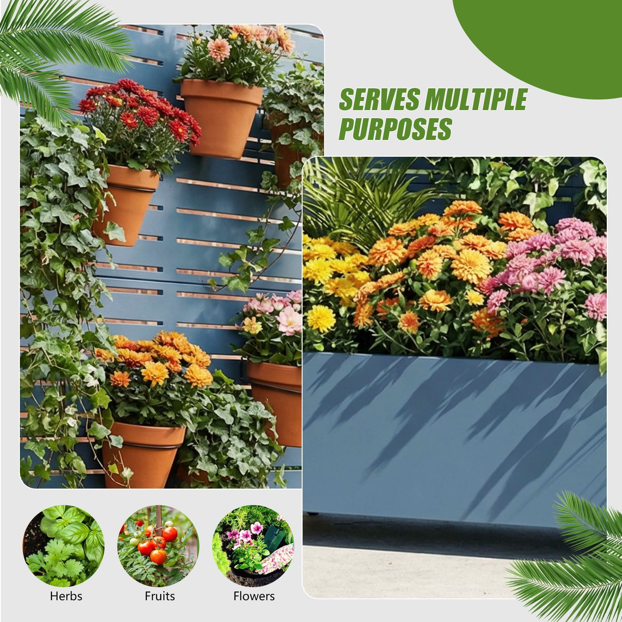 MAYEERTY 72x47x16 Inch Starry Night Blue Metal Rectangular Planter Box with Trellis, 5 Piece Set for Outdoor Garden & Patio