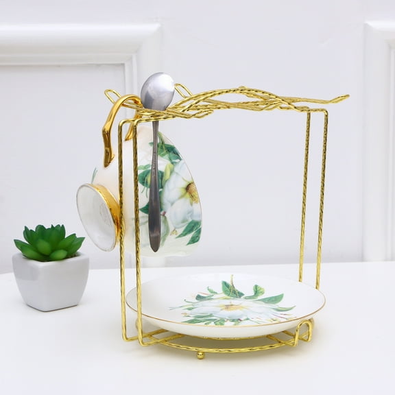 Squalise Metal Mug Organizer Rack Coffee Cup Drying Stand Stainless Steel Decorative Coffee Mug Tree Hanging Shelf Kitchen Display Storage Holder