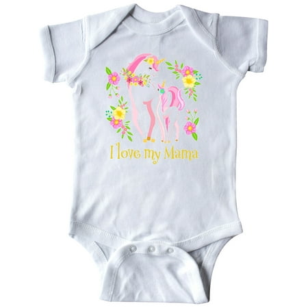

Inktastic I Love My Mama Unicorn with Pink and Yellow Flowers Gift Baby Boy or Baby Girl Bodysuit