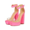 thumbnail image 5 of Women Fabric Clear Open Toe Striped Platform Chunky Heel Sandal 18494, 5 of 6