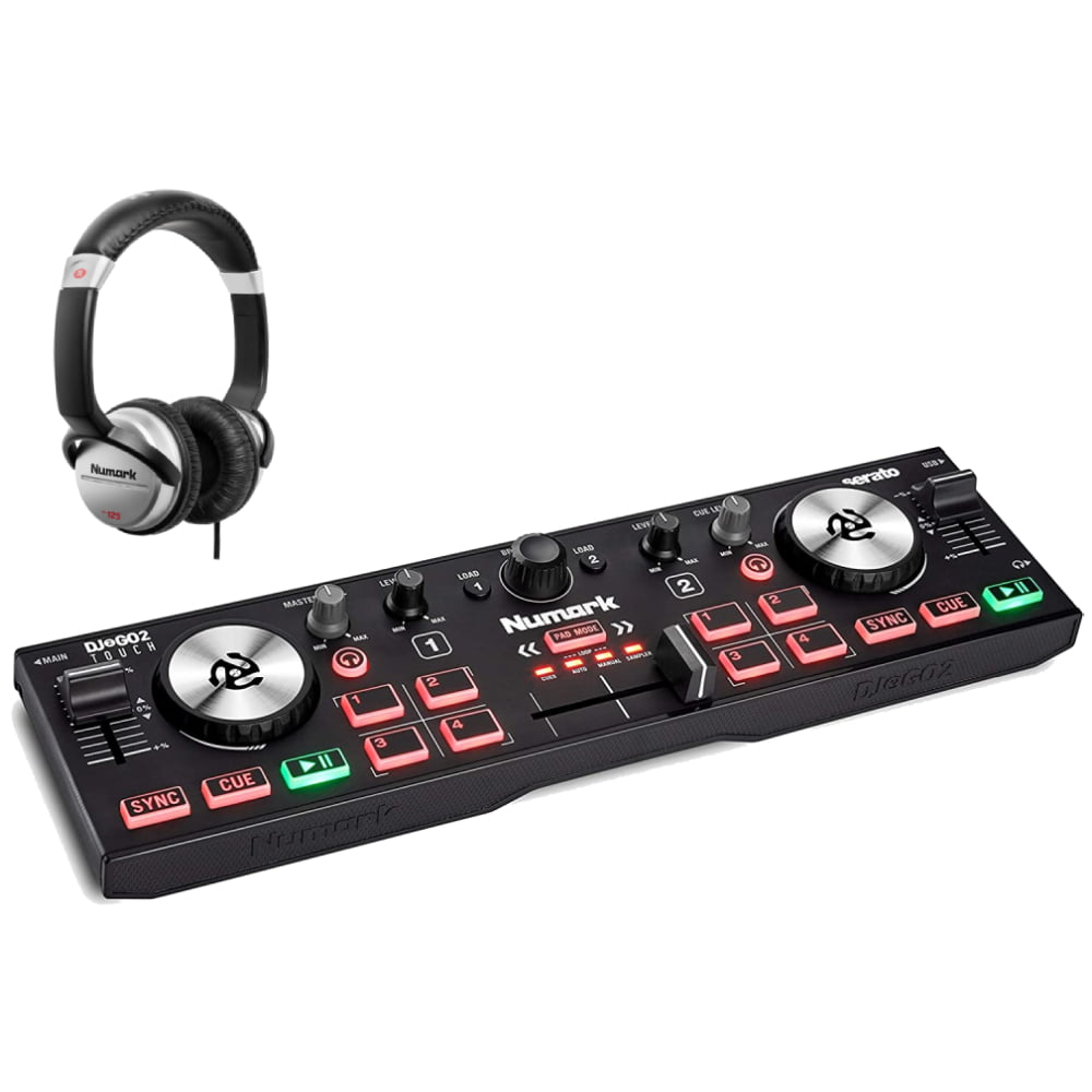 Numark Professional DJ2GO2 Touch Pocket DJ Controller with Capacitive Touch Jog Wheels + HF125 Professional DJ Headphones