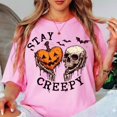 thumbnail image 3 of Stay Creepy Halloween T-Shirt, Pumpkin Skull Graphic Tee, Retro Spooky Season Shirt, Vintage Comfort Colors Halloween Apparel Gift for Her - Blossom, 3XL, 3 of 5
