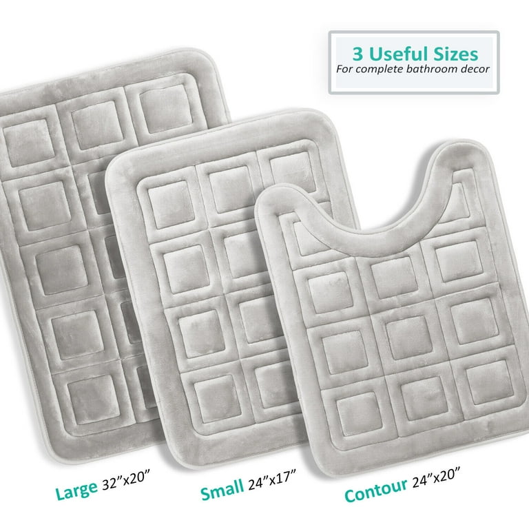 Gorilla Grip Bath Rug and Square U-Shape Contoured Mat for Toilet, Both  Gray, Bath Rug is Size 60x24, Contoured Mat is Size 22.5x19.5, 2 Item Bundle