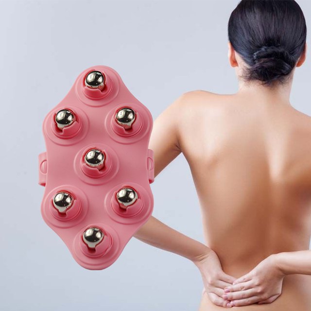 Masajeador de bola de rodillo portátil rosa de 1 pieza, masajeador corporal con cuentas magnéticas estilo guante para relajación y adelgazamiento, masajeador de mano para masaje muscular y de espalda ER