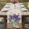 thumbnail image 4 of Purple Lavender Table Runner - 120 Inch Long Spring Floral Daisy Butterfly Leaves Beige Cotton and Linen Blended Dress Scarves Farmhouse Table Runner for Kitchen Dining, Coffee Table, 13" x 120", 4 of 8