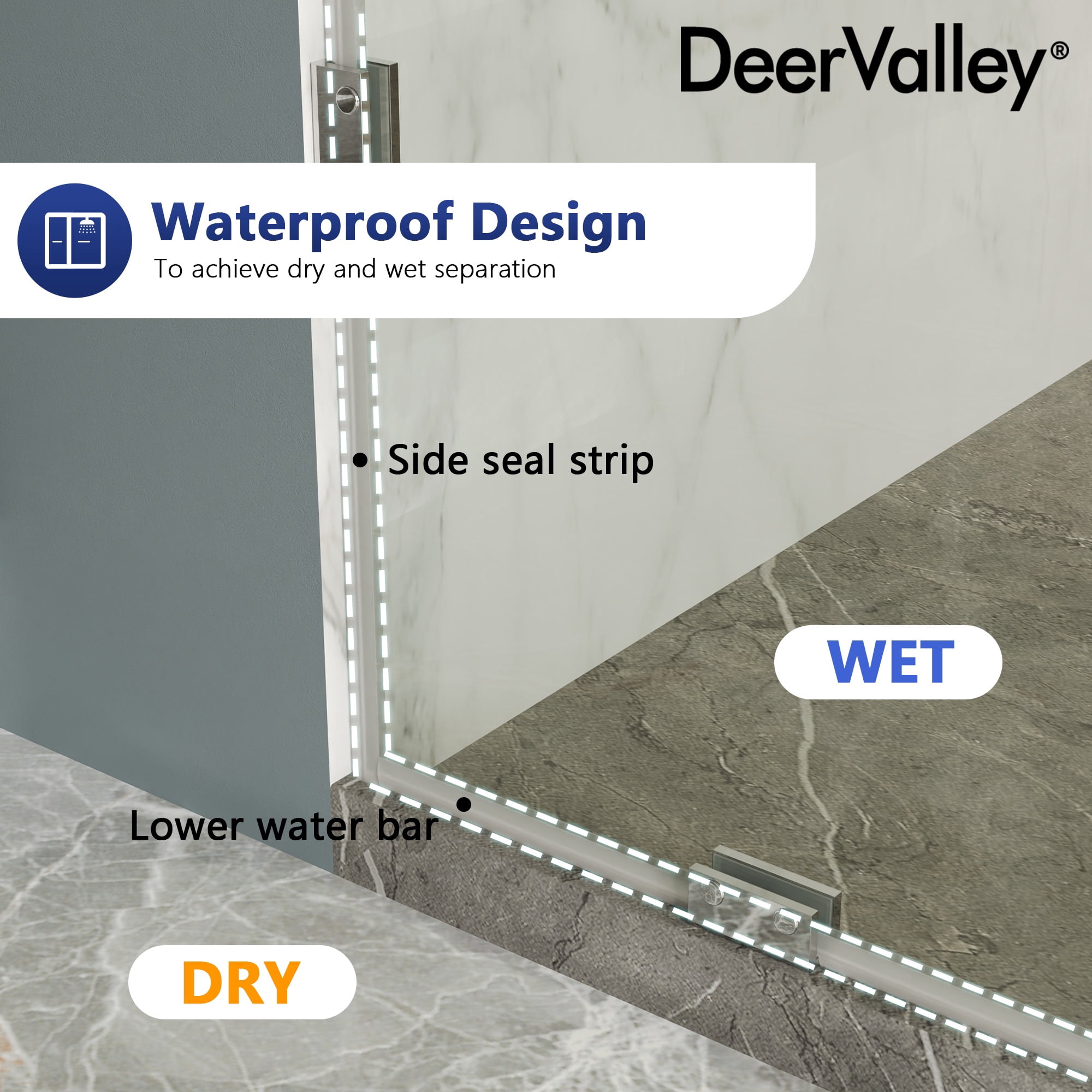 DV-1SD0221S Single Fixed Glass Panel For Shower 32"×78", Thick Frameless Tempered Safety Glass Shower Screen