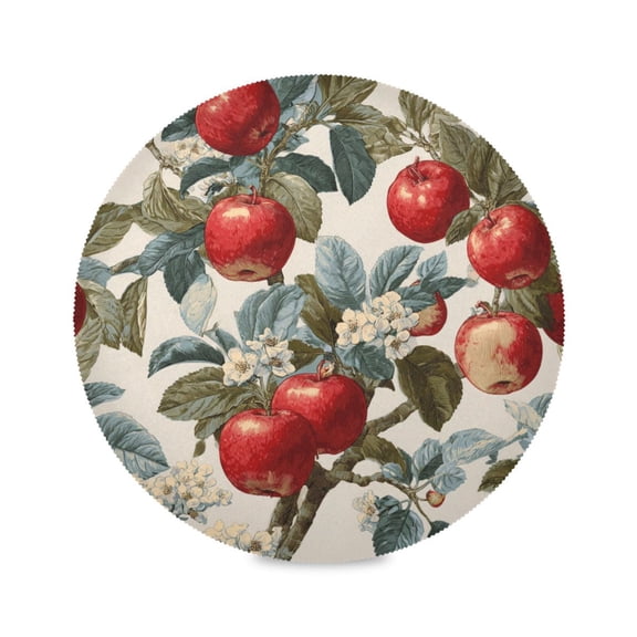 Round Dinner Plate Mat Round Placemat 15.4x15.4inx1 Placemat Table Mat Kitchen Mat Coffee Mat Fabric Thick Strong Wear-Resistant Heat Resistance Red Apple Pattern