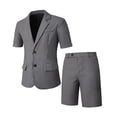 thumbnail image 4 of IWRICH Plaid Suit 2 Piece Set for Men Short Sleeve Two Button Blazer Jacket and Flat Front Shorts Set Business Outfits Black XL, 4 of 7