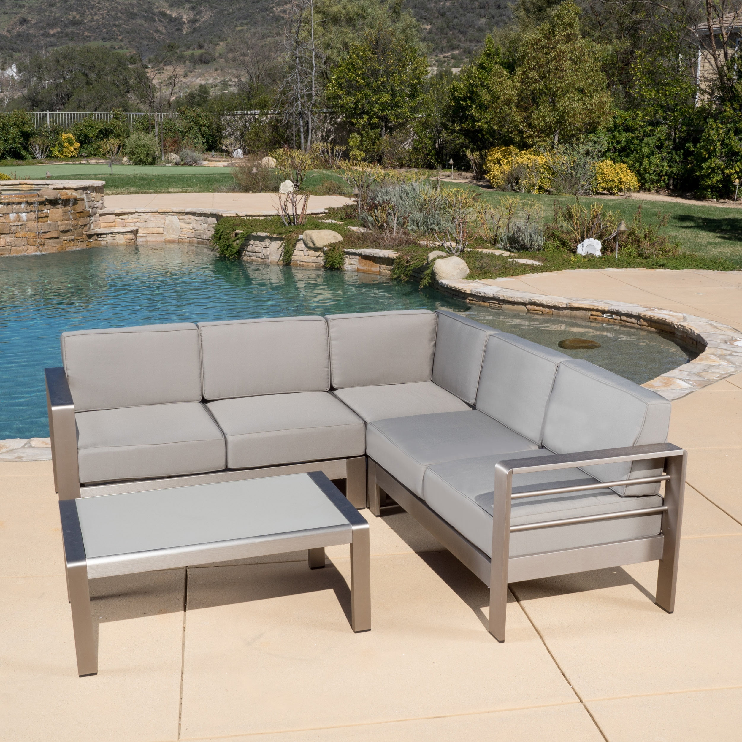 Miller 4 Piece Outdoor Aluminum Sofa Set with Glass Table and