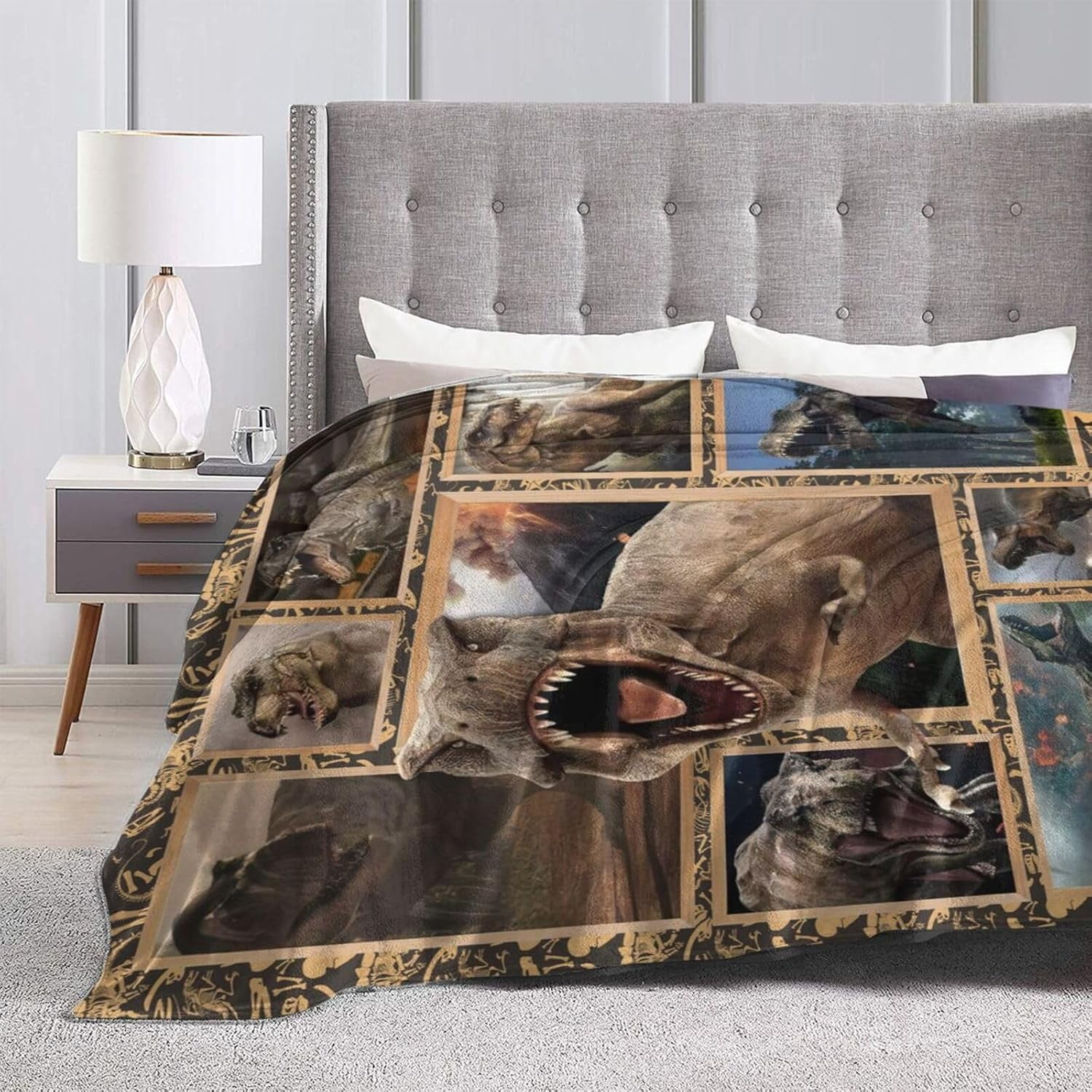 Cool Dinosaur Blanket Dino Throw Blanket 3D Animals Print Plush Fuzzy Fleece Blanket for Girls Boys Super Soft Warm Cozy Flannel for Kids Teens Adults Bed Sofa 80"x60"