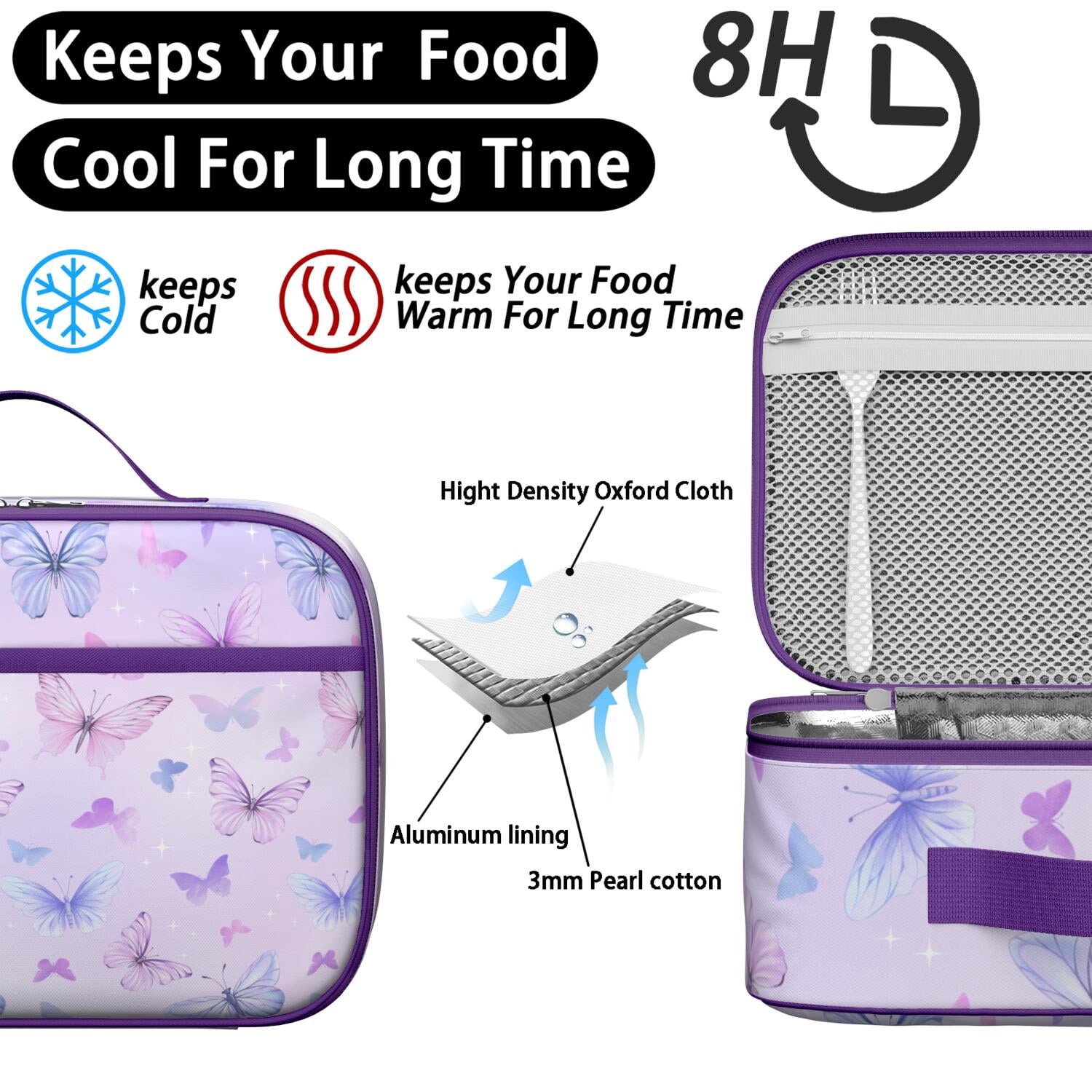 Butterfly Lovers Lunch Tote – Colorful Floral Tropical Insulated Lunch Bag for Preschool and Elementary School
