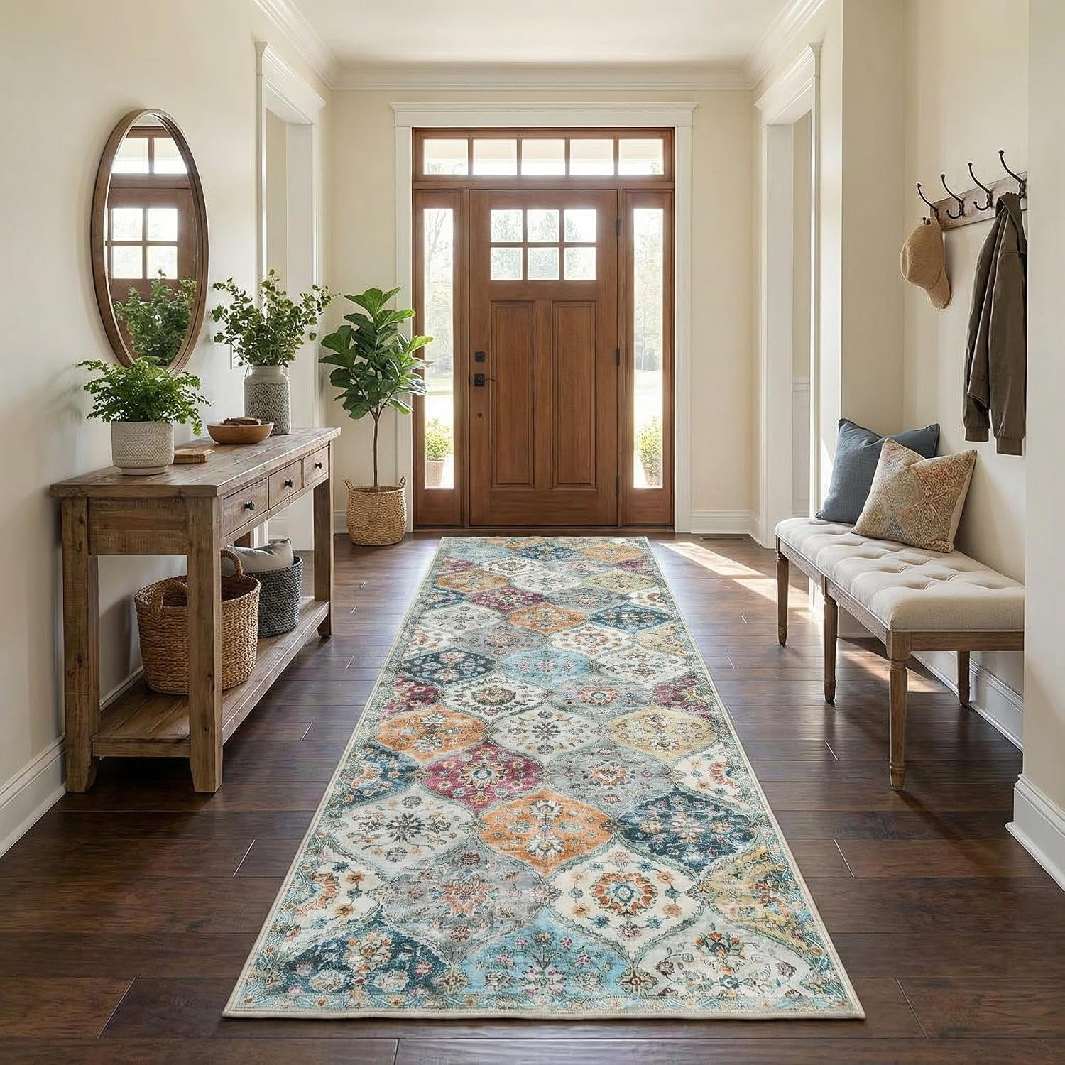 Trellis Runner Rug 2x6 Washable Runner Rug Retro Floral Soft Hallway Runners Non Slip Non-Shedding Accent Rugs Low Pile Foldable Thin Carpet for Entryway Bedside Kitchen Laundry Nursery Purple