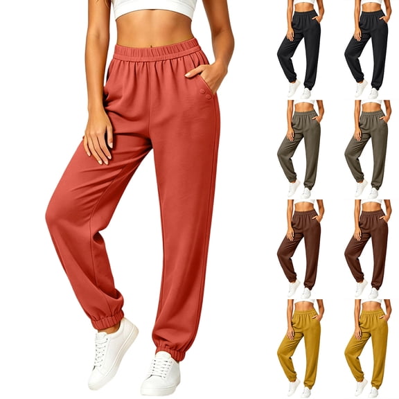 CFLVAEK Womens Sweatpants Baggy Cinch Bottom Athletic Workout Sweatpant Solid Color Elastic High Waisted Long Pants with Pockets Yellow L