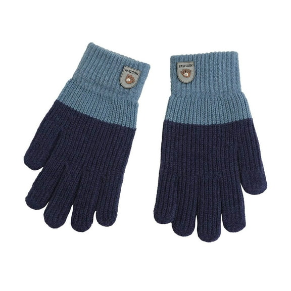 Xfvqtps Full Finger Gloves Touchscreen Winter Warm Gloves Knit Color Blocking Stretchy Extended Mittens for Women Navy