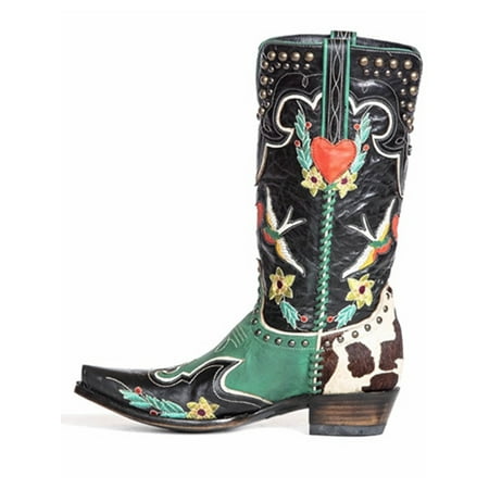 

Lacyhop Women s Embroidered Floral Western Rodeo Cowboy Mid Calf Boots