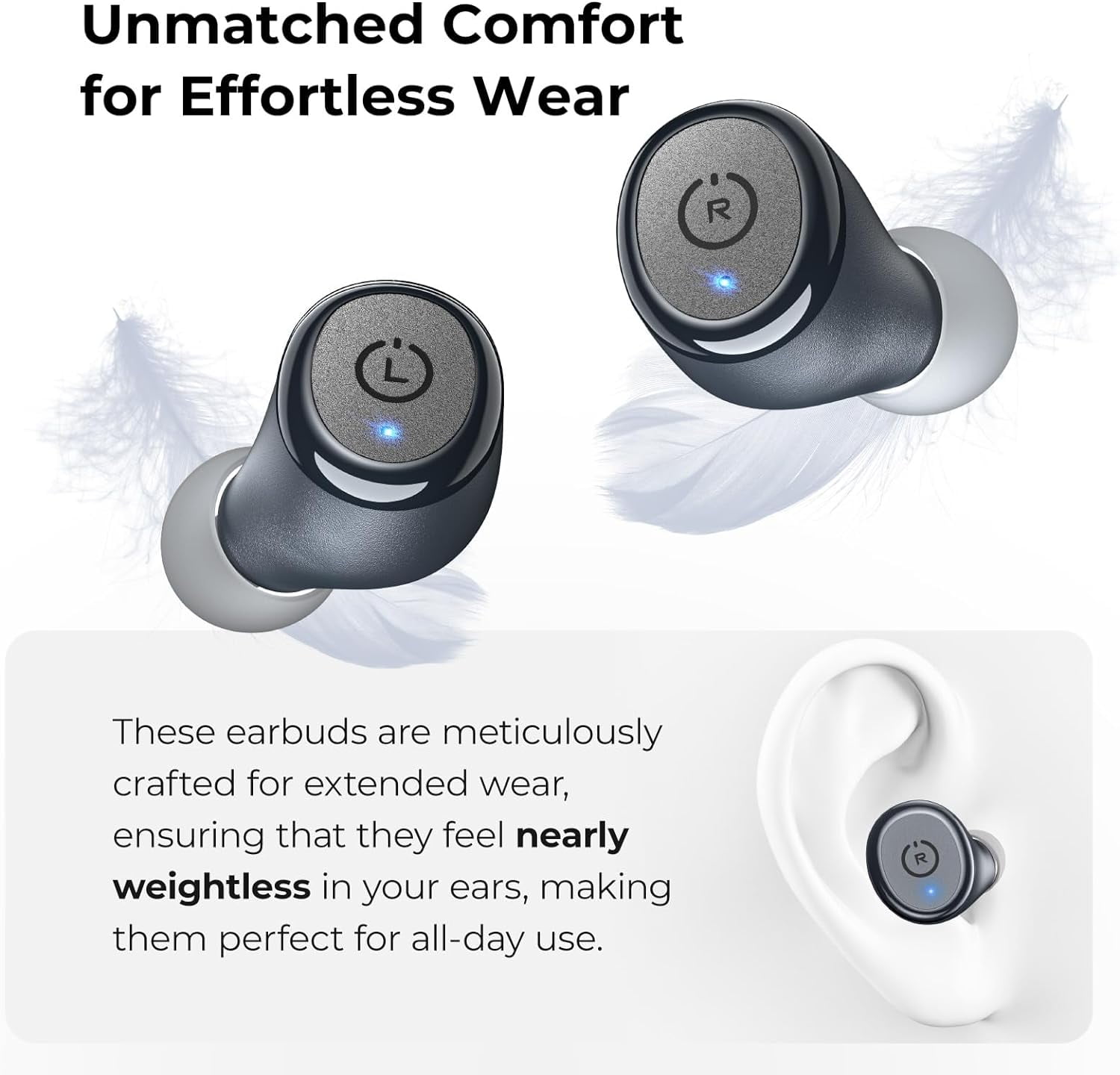 TOZO T10 Earbuds Wireless Bluetooth Headphones, 55H, Stereo Bass, App Customize 32 EQ, Wireless Charge, IPX8 Waterproof, 100+ White Noise Tracks, Ergonomic Design, Blue