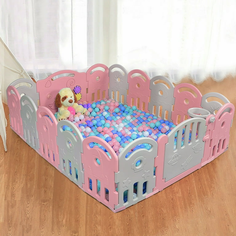 Costway 20 Panel Baby Playpen Kids Activity Center Home with Music Box Basketball Hoop