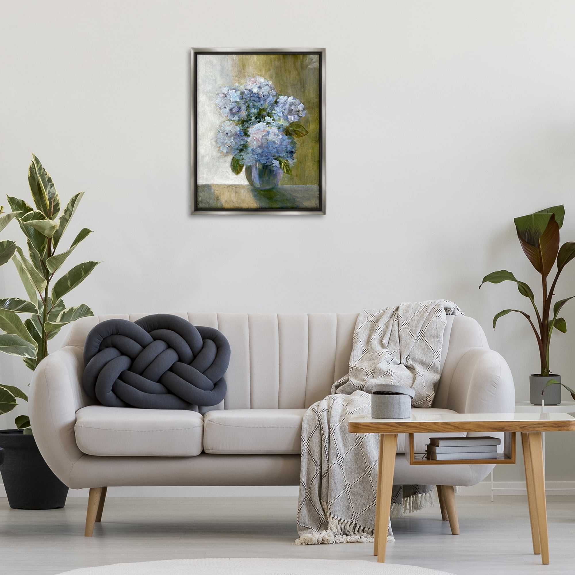 Stupell Industries Hydrangeas in Vase Botanical & Floral Painting Gray Floater Framed Art Print Wall Art, 25 x 31