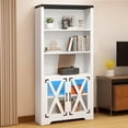 thumbnail image 2 of DWVO Bookcase Shelving Storage Wooden Cabinet Unit Standing Display Shelves with Doors & & Led Light, 5 Shelf Tall Farmhouse Bookshelves, Storage Cabinet Pantry Cabinet for Home, Office,White, 2 of 10