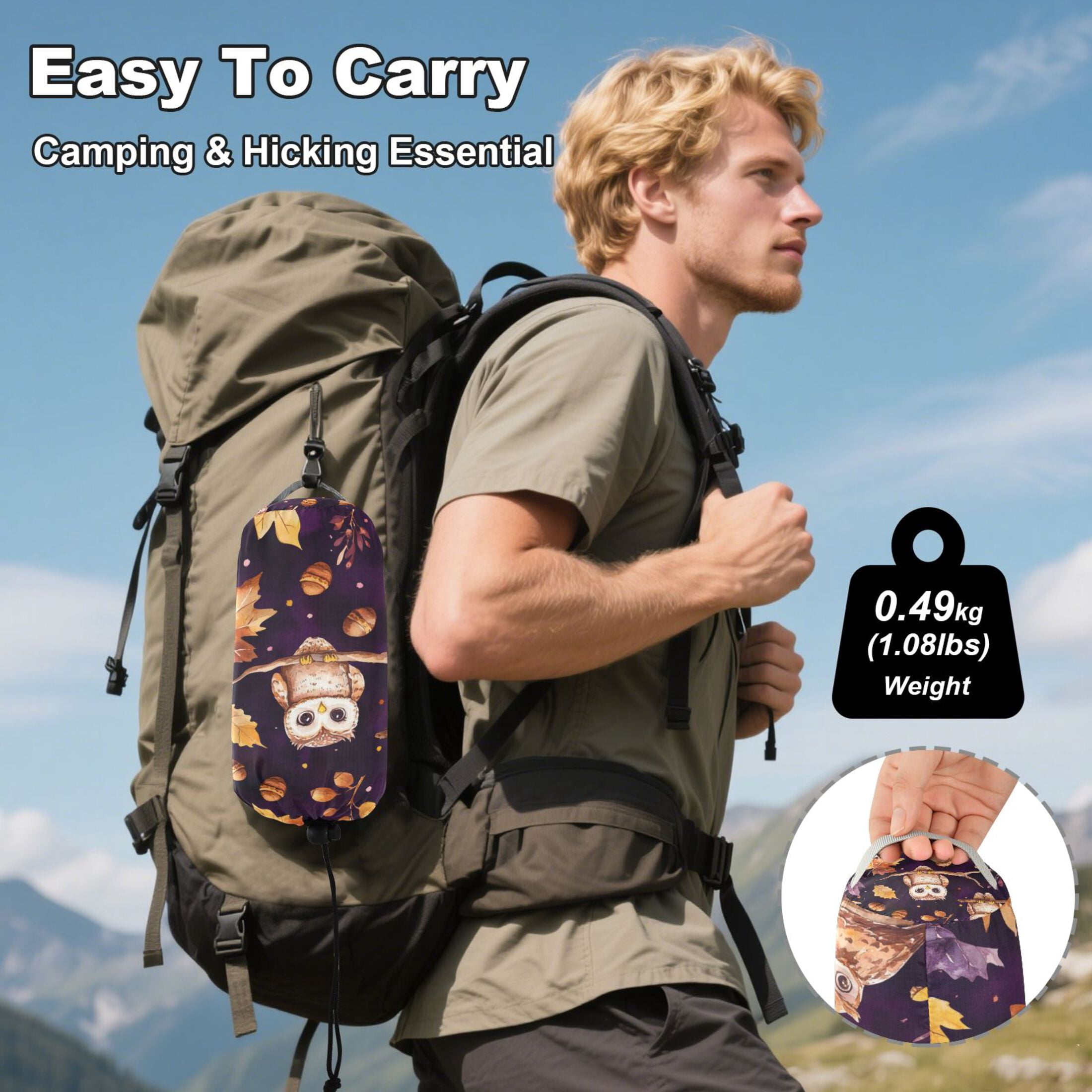 Wobogo Adorable Baby Owls and Acorns Pattern Camping Hammocks 330 lb Capacity with Tree Straps and Hanging Pockets for Outside Hiking Beach Backpack Travel