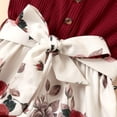 thumbnail image 4 of PatPat Girls Summer Clothes Toddler Rompers Floral Bowknot Belted Button Back Crisscross Cami Jumpsuits, Burgundy, 3-4 Years, 4 of 7