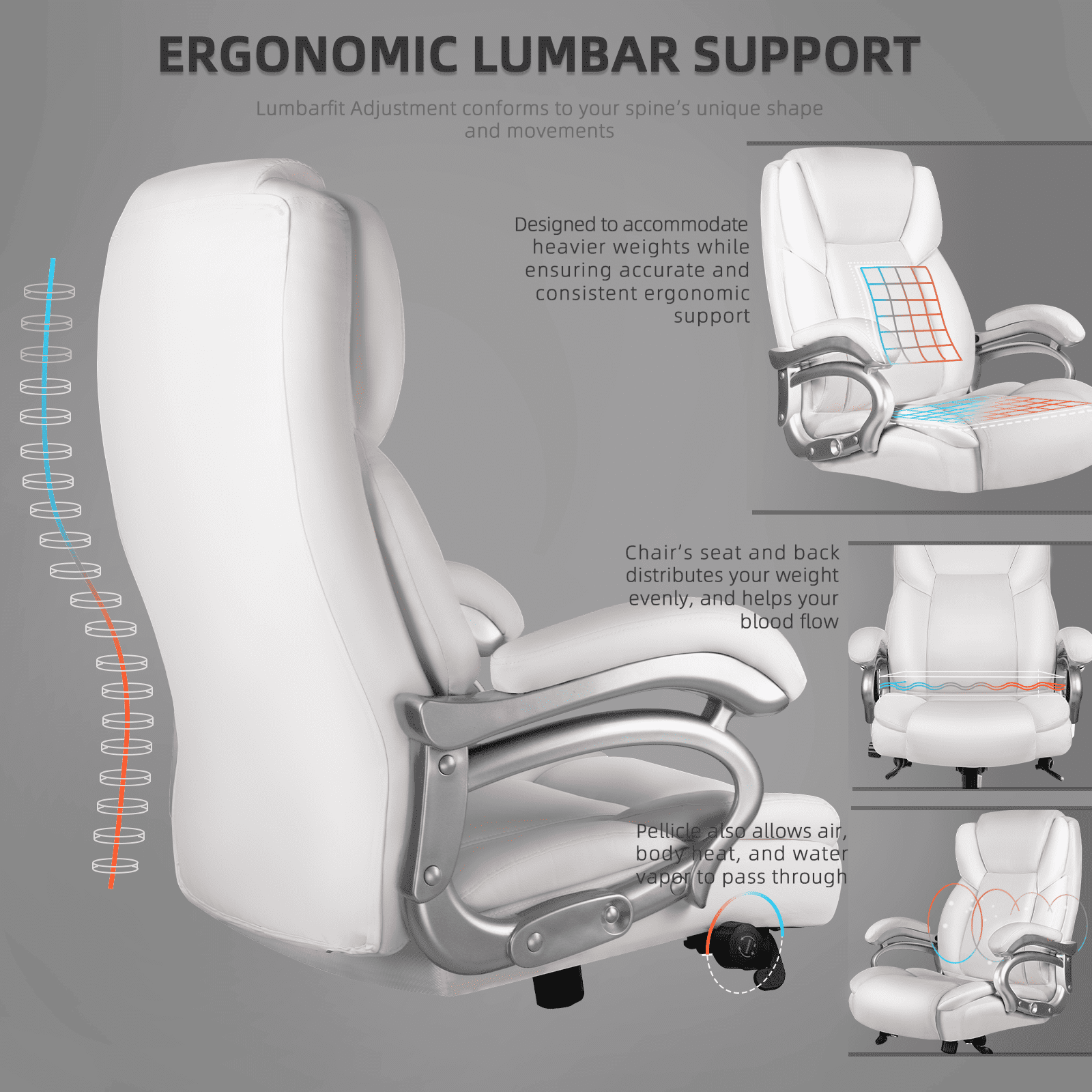 Waleaf Heavy Duty Big and Tall Office Chair 500lbs with Adjustable Lumbar Support,High Back Office Chair for Adults