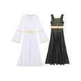 thumbnail image 6 of Hansber Women Praise Dance Dress 2-Piece Liturgical Worship Dance Outfits Lyrical Dress with Tunic Gowns Black&White S, 6 of 6