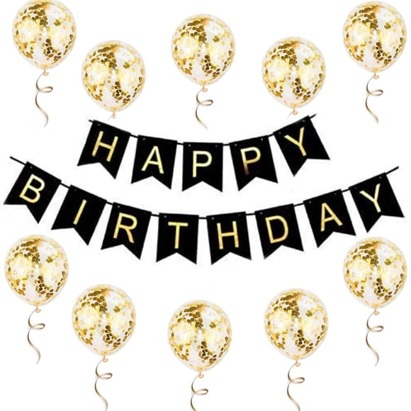 Jinsinto Happy Birthday Banner, Birthday Party Decorations, Reusable Birthday Party Supplies Perfect for Kids Girls and Women (Black+Gold)