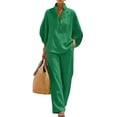 thumbnail image 2 of 2 Piece Sets for Women Batwing Sleeve Linen Cotton Two Piece Set – Casual Shirt & Wide Leg Pants Outfit, 2 of 7