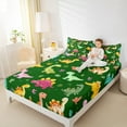 thumbnail image 4 of Feelyou Funny Cartoon Dino Bed Sheets for Kids, Cute Dinosaur Lover King Sheets, Leaf Plant Botanical Sheet Set, Microfiber Bedroom Decor, 4pcs, 4 of 7
