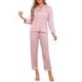 thumbnail image 1 of Conjunto de pijamas para mujeres INSPIRE CHIC de manga larga, con botones, cuello de muesca, suave y casual, ropa de dormir y conjuntos de lounge L Rosa, 1 of 6