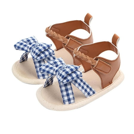 

XINSHIDE Girls Open Toe Plaid Bowknot Shoes First Walkers Shoes Summer Toddler Flat Sandals Casual Baby Shoes