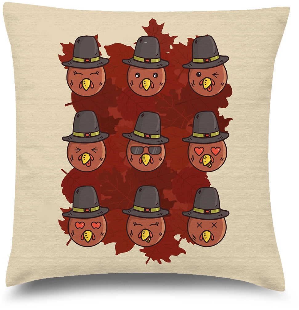 Awkward Styles Thanksgiving Decorative Pillow Covers Turkey Emojis