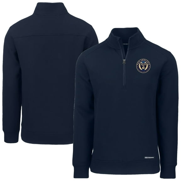 Men's-Cutter & Buck  Navy Philadelphia Union Roam Eco Recycled Tri-Blend Quarter-Zip Sweatshirt