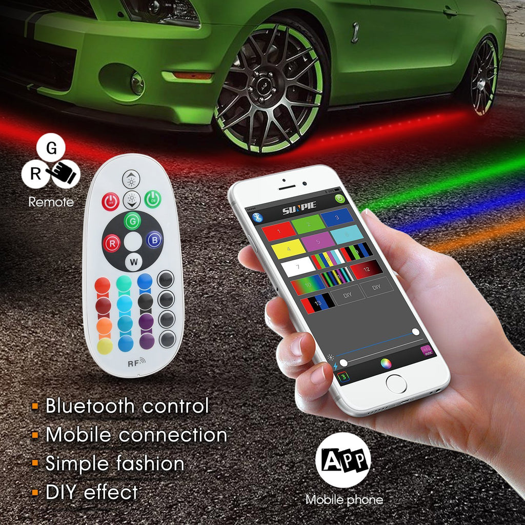 Sunpie Car LED Underglow Lighting Kit, Multi-color RGB LED Strip Neon Lights Kit with APP & Remote Control