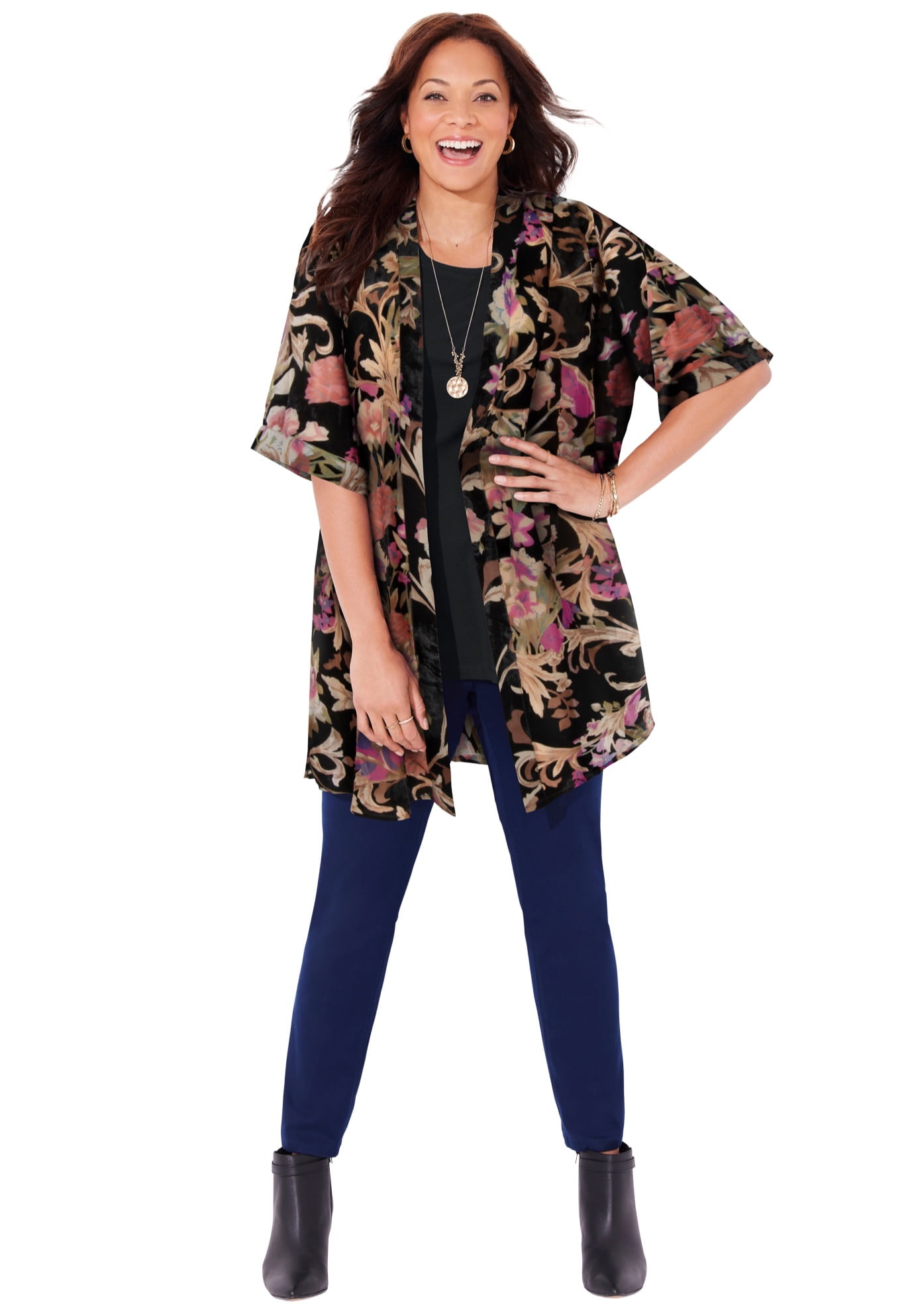 Catherines Women's Plus Size In-Vogue Velvet Kimono - Walmart.com