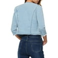 thumbnail image 3 of INSPIRE CHIC Veste Courte en Denim pour Femme à Col Rond Manches 3/4 Veste en Jean Décontractée Effilochée Bleu Pâle TP, 3 of 5