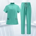 thumbnail image 2 of Zorvxlyn Women's Jogger Scrub Set 2 Piece Stretch Nursing Uniform Top & Jogger Pant Solid Color Nurse Working Uniforms with Pocket Green S, 2 of 7
