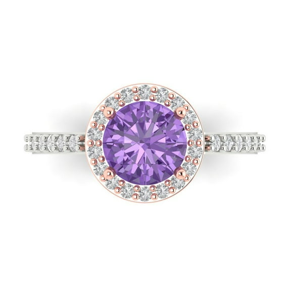 Solitaire with Accents Engagement Ring for Women - 1.86ct Simulated Alexandrite in 18K White/Rose Gold Promise Ring
