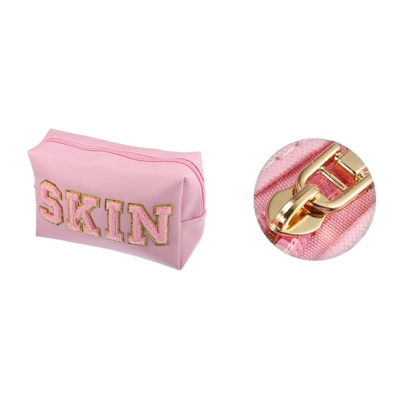 Vocoste Pink Patch Small Makeup Bag Alphabet Pattern Toiletry Bag Travel Cosmetic Organizer for Women