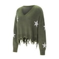 thumbnail image 2 of Aayomet Cardigan For Women Lightweight Women's Fashion Long Sleeve Striped Color Block Knitted Sweater Crew Neck Loose Pullover Jumper Tops,Army Green S-XXL, 2 of 5