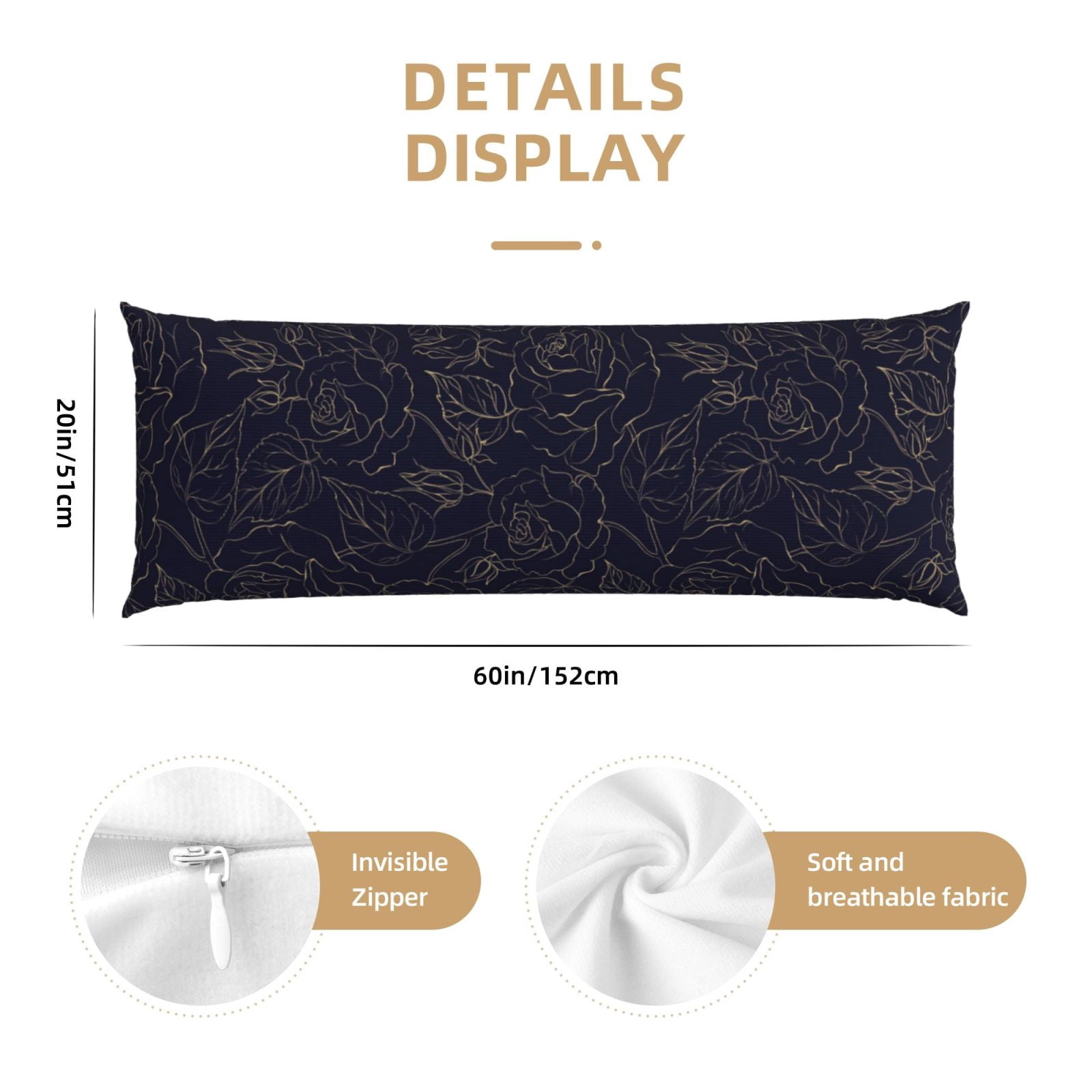 Naloa Beautiful Roses Super Soft 20x60 Body Pillow Case,Long Side Hidden Zipper（PILLOWS ARE NOT INCLUDED）