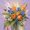 Bouquet02, variant on Purple Iris Orange Tulip White Lily Bouquet Drip Paint Light Purple Background Framed Wall Art, Solid Wood Frame Textured Vibrant Floral Art Print, Bright Wall Decor for Dining Room Kitchen, 12x16in