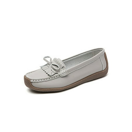

Ymiytan Ladies Loafers Comfort Casual Walking Shoes Non-slip Flats Work Roung Toe Breathable Slip On Loafer Flat Gray 7.5