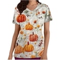 thumbnail image 2 of Fiudx Camisetas para Mujer Topa de Trabajo con Bolsillo de Manga Corta y Estampado de Acción de Gracias con Cuello En V para Mujer, 2 of 5