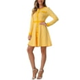 thumbnail image 4 of INSPIRE CHIC Women's Dress Houndstooth Plaid Crew Neck Button Front Elegant A-Line Dress XS Yellow, 4 of 6