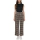 thumbnail image 2 of Pantalones largos rectos de cintura elástica con botones y cremallera de cuadros para mujer INSPIRE CHIC en marrón café, 2 of 6