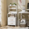 thumbnail image 3 of Night Stand, Tall Bed Nightstand with 4-Tier Shelves, 2 PU Fabric Drawers and Light Tube, Bed Side Tables with Charging Station, Bedside Table for Bedroom, White, 3 of 12